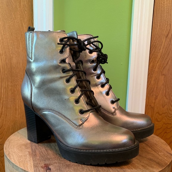 Madden NYC Josie Silver Lace-up Combat Boots - Picture 1 of 8